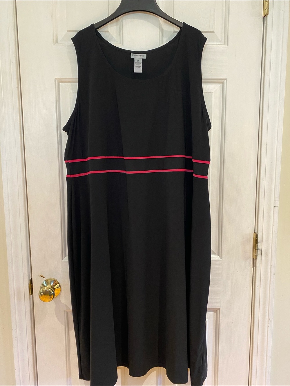 Catherines Black Midi Dress with Pink Stripe Accents